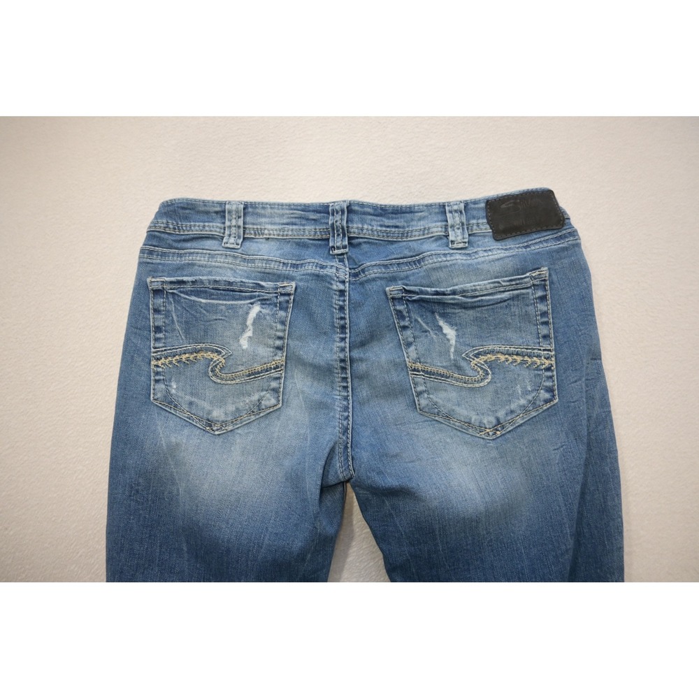 Silver Jeans Co Aiko Skinny Jeans Womens 33x26 Blue Distressed Raw Hem Excellent